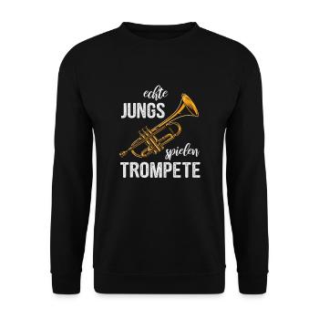 Trompete echte Jungs - Unisex Pullover - Schwarz - Vorne - Alina (178cm) & Michal (187cm)