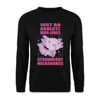 Nur ein Axolotl, der Erdbeer Milkshakes liebt - Unisex Pullover - Schwarz - Vorne - Alina (178cm) & Michal (187cm)