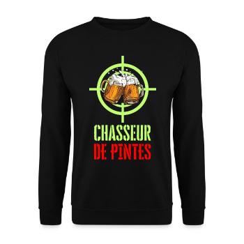 Chasseur de Pintes - Apéro Bière Chasse et Humour - Sweat-shirt Unisexe - noir - Devant - Alina (178cm) & Michal (187cm)