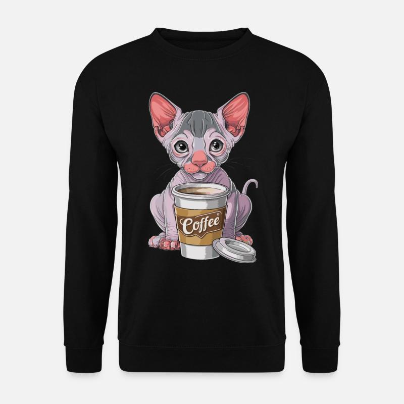 Nacktkatze mit Kaffee - Unisex Pullover - Schwarz