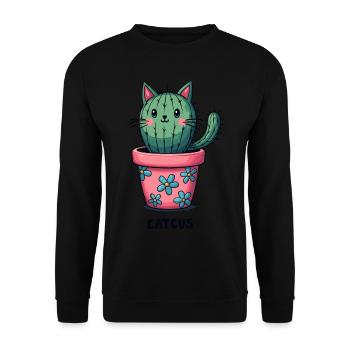 Catcus Katze und Kaktus mexikanischer Kaktus - Unisex Pullover - Schwarz - Vorne - Alina (178cm) & Michal (187cm)