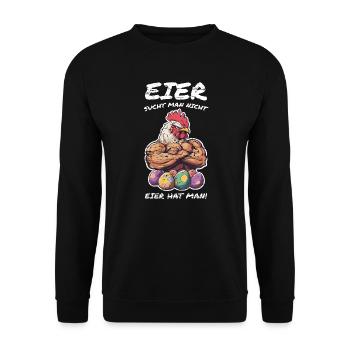 Eier Ostern Hahn Osteroutfit lustig - Unisex Pullover - Schwarz - Vorne - Alina (178cm) & Michal (187cm)