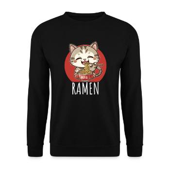 Ramen Kawaii Katze Japan Anime Manga Cat Neko - Unisex Pullover - Schwarz - Vorne - Alina (178cm) & Michal (187cm)