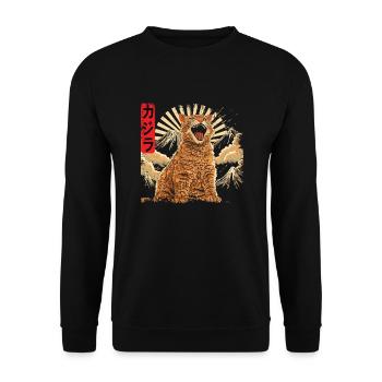 Catzilla japanische Katze vintage - Unisex Pullover - Schwarz - Vorne - Alina (178cm) & Michal (187cm)
