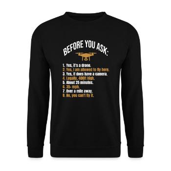 Avant de demander à Drone - Sweat-shirt Unisexe - noir - Devant - Alina (178cm) & Michal (187cm)