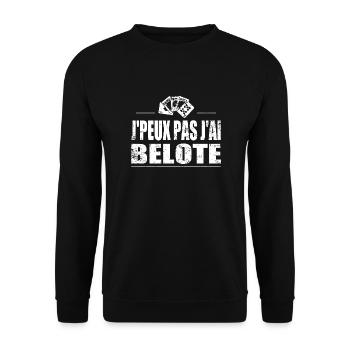 J'peux pas j'ai belote - Sweat-shirt Unisexe - noir - Devant - Alina (178cm) & Michal (187cm)