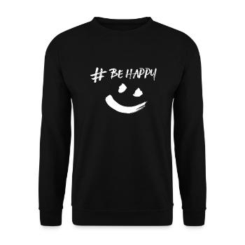 #BE HAPPY - Unisex Pullover - Schwarz - Vorne - Alina (178cm) & Michal (187cm)