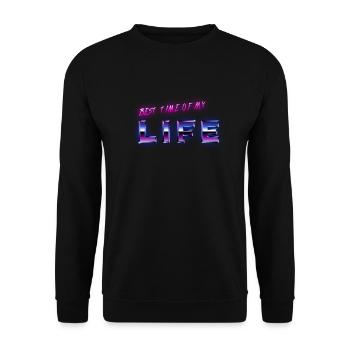 80er 80s Best Time Of My Life - Unisex Pullover - Schwarz - Vorne - Alina (178cm) & Michal (187cm)