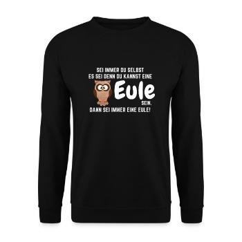 Eule Eulen Vogel Spruch Lustig Nachteule Geschenk - Unisex Pullover - Schwarz - Vorne - Alina (178cm) & Michal (187cm)