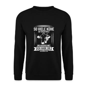 Ich habe die schönsten Kühe Geschenke - Unisex Pullover - Schwarz - Vorne - Alina (178cm) & Michal (187cm)