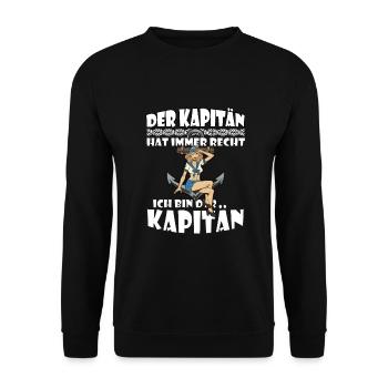 Ich bin der Kapitän Marine Frau Mit Anker - Unisex Pullover - Schwarz - Vorne - Alina (178cm) & Michal (187cm)