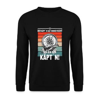 Ich bin der Kapitän Kompass Wal - Unisex Pullover - Schwarz - Vorne - Alina (178cm) & Michal (187cm)