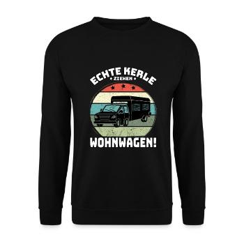 ICH WILL IN DIE NATUR ABER NUR MIT WOHNWAGEN - Unisex Pullover - Schwarz - Vorne - Alina (178cm) & Michal (187cm)