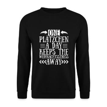 1 Plätzchen A Day Keeps The Weihnachtsstress Away - Unisex Pullover - Schwarz - Vorne - Alina (178cm) & Michal (187cm)