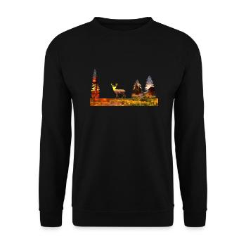 Hirsch im Wald - Unisex Pullover - Schwarz - Vorne - Alina (178cm) & Michal (187cm)