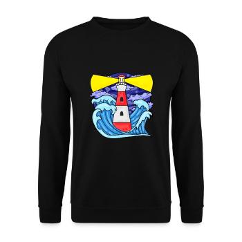 Lighthouse with waves North Sea Baltic Sea gift - Unisex Sweatshirt - black - Front - Alina (178cm) & Michal (187cm)
