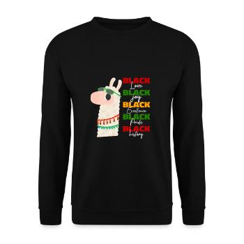 black love joy.. Black History Month, llama lovers - Sweat-shirt Unisexe - noir - Devant - Alina (178cm) & Michal (187cm)
