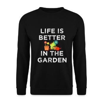 Gartenleben ist besser im Garten Geschenkgarten - Unisex Pullover - Schwarz - Vorne - Alina (178cm) & Michal (187cm)