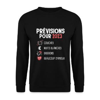 Prévisions pour 2023 Humour Futur Papa naissance - Sweat-shirt Unisexe - noir - Devant - Alina (178cm) & Michal (187cm)