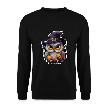 Halloween Eule - Unisex Pullover - Schwarz - Vorne - Alina (178cm) & Michal (187cm)