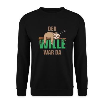 Faultier müde schlafen - Der Wille war da - Unisex Pullover - Schwarz - Vorne - Alina (178cm) & Michal (187cm)