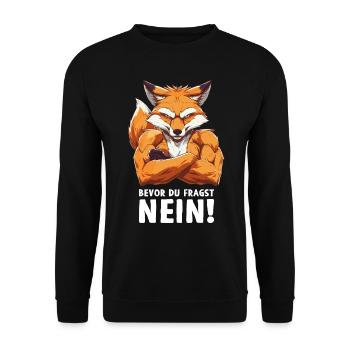 Fox Forest Animal Wild Nature Before you ask No - Unisex Sweatshirt - black - Front - Alina (178cm) & Michal (187cm)