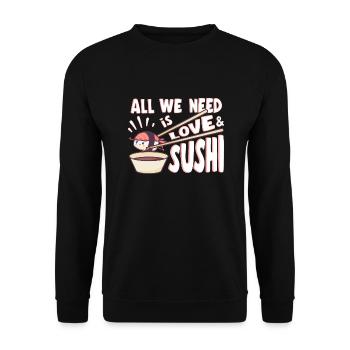 Japanese Food Lover All We Need Is Love Sushi - Unisex Sweatshirt - black - Front - Alina (178cm) & Michal (187cm)
