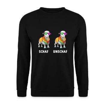 Cooles Schaf Unschaf Wortspiel Schaf Spruch - Unisex Pullover - Schwarz - Vorne - Alina (178cm) & Michal (187cm)