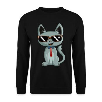 Funny Cat - lustige Katze / NEU als Sticker - Unisex Pullover - Schwarz - Vorne - Alina (178cm) & Michal (187cm)