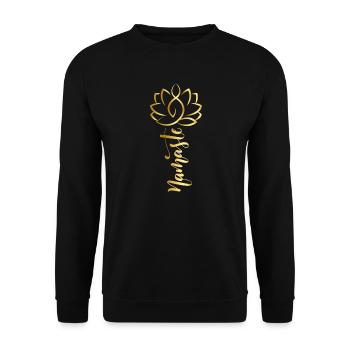 Namaste Lotusblume - Unisex Pullover - Schwarz - Vorne - Alina (178cm) & Michal (187cm)