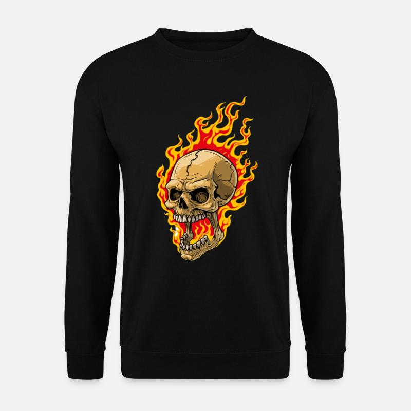 Human skull with flames - Unisex Sweatshirt - black