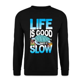 Life Is Good Take It Slow für - Unisex Pullover - Schwarz - Vorne - Alina (178cm) & Michal (187cm)