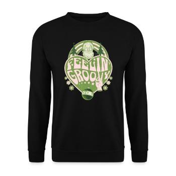 Grooviger Weihnachtsmann im Retro-Stil - Unisex Pullover - Schwarz - Vorne - Alina (178cm) & Michal (187cm)