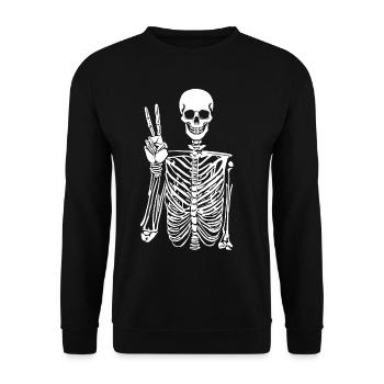 Costume de squelette drôle Halloween paix doigt - Sweat-shirt Unisexe - noir - Devant - Alina (178cm) & Michal (187cm)