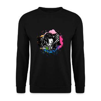 Hand drawn geisha with paint splatter - Unisex Sweatshirt - black - Front - Alina (178cm) & Michal (187cm)
