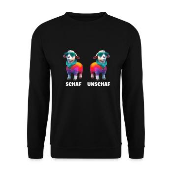 Lustiges Schaf Unschaf Cooler Schaf Unschaf Spruch - Unisex Pullover - Schwarz - Vorne - Alina (178cm) & Michal (187cm)