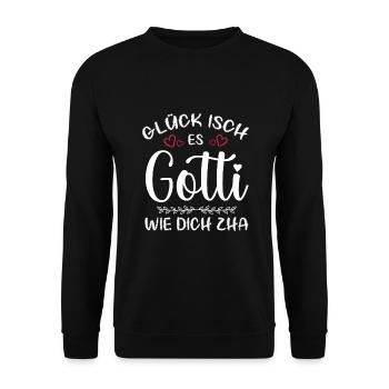 Glück Isch En Gotti Wie Dich Zha Gotti Fragen Goti - Unisex Pullover - Schwarz - Vorne - Alina (178cm) & Michal (187cm)