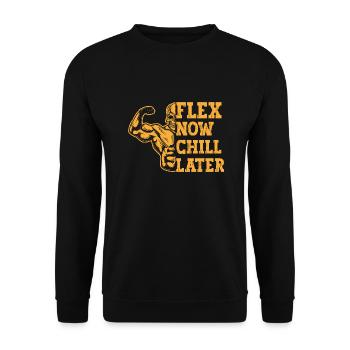 Fitness Motivation Bodybuilder Flex Now Chill Late - Unisex Pullover - Schwarz - Vorne - Alina (178cm) & Michal (187cm)