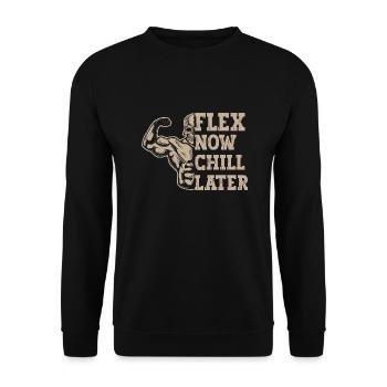 Powerlifting Bodybuilder Flex Now Chill Later Gym - Unisex Sweatshirt - black - Front - Alina (178cm) & Michal (187cm)