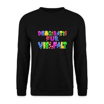 AfD stoppen gegen rechts Demokratie Vielfalt links - Unisex Pullover - Schwarz - Vorne - Alina (178cm) & Michal (187cm)