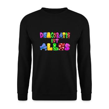 AfD stoppen gegen rechts Demokratie Vielfalt links - Unisex Pullover - Schwarz - Vorne - Alina (178cm) & Michal (187cm)