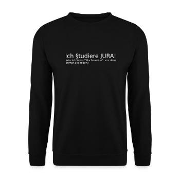 Ich studiere Jura Wochenende Geschenk Idee - Unisex Pullover - Schwarz - Vorne - Alina (178cm) & Michal (187cm)