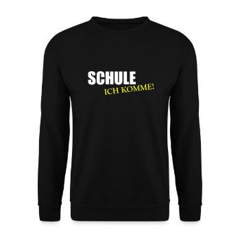 Schule Ich komme! Einschulung 1. Schultag Geschenk - Unisex Pullover - Schwarz - Vorne - Alina (178cm) & Michal (187cm)