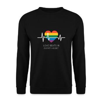 Rainbow LGBTQ+ heartbeat design - Unisex Sweatshirt - black - Front - Alina (178cm) & Michal (187cm)