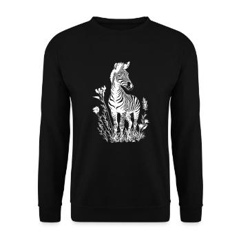 Zebra Blumen Floral - Unisex Pullover - Schwarz - Vorne - Alina (178cm) & Michal (187cm)