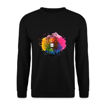 Handgezeichneter Tiger mit Farb Splatter, Color - Unisex Pullover - Schwarz - Vorne - Alina (178cm) & Michal (187cm)