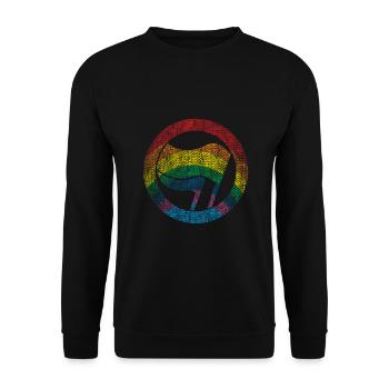 REGENBOGEN ANTIFA FAHNE - Unisex Pullover - Schwarz - Vorne - Alina (178cm) & Michal (187cm)