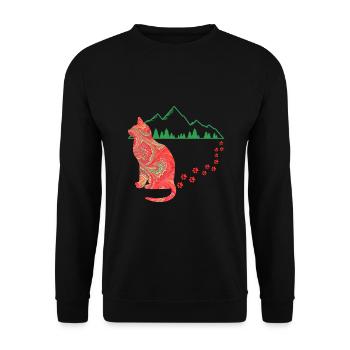 katze mit spuren e 91 - Unisex Pullover - Schwarz - Vorne - Alina (178cm) & Michal (187cm)