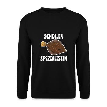 Schollen Spezialistin Anglerin Mädchen Geschenk - Unisex Pullover - Schwarz - Vorne - Alina (178cm) & Michal (187cm)