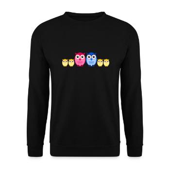 Eule Familie vier Kinder - Unisex Pullover - Schwarz - Vorne - Alina (178cm) & Michal (187cm)